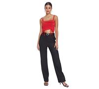Trendyol Pantalon Taille Haute Jambe Large Coupe régulière pour Femme, Noir, 66