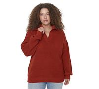 Trendyol Pull à col Polo uni Grande Taille Maillot de survêtement, Carrelage Rouge, 3XL Femme