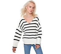 Trendyol Pull en Tricot Basique à col en V pour Femme Maillot de survêtement, Blanc