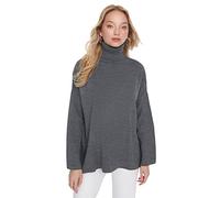 Trendyol Pull Oversize uni à col roulé Maillot de survêtement, Gris, L Femme