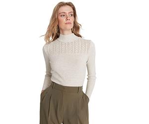 Trendyol Pull Slim ajouré à col Montant Maillot de survêtement, Gris, S Femme