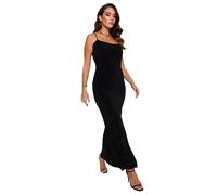 Trendyol Robe Longue Droite avec Bretelles pour Femme, Noir, S