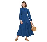Trendyol Robe Longue tissée à col Rond pour Femme, Bleu Marine, 54