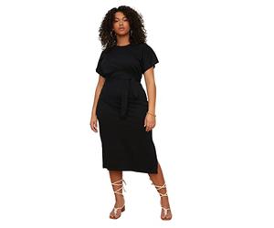 Trendyol Robe midi en Jersey Grande Taille pour Femme, Noir, X-Large Plus