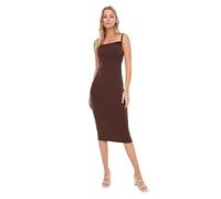 Trendyol Robe midi Moulante en Tricot à col carré pour Femme, Marron