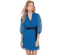 Trendyol Robe tissée à col Polo avec Ourlet à Volants pour Femme, Bleu Marine, 38