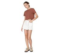 Trendyol Short Coupe Droite Taille Normale pour Femme, Ecru, 64