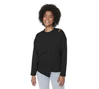 Trendyol Sweat-Shirt asymétrique uni à col Rond Maillot de survêtement, Noir, S Femme
