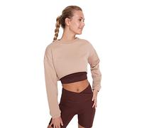 Trendyol Sweat-Shirt Slim uni à col Rond Maillot de survêtement, Beige, XS Femme