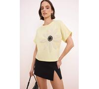 Trendyol T-shirt crème / jaune pastel / noir, Taille XL