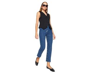 Trendyol Trendyol Damen Gerade Gerade Hohe Taille Jeans, Jeans aux Femmes, Dark Blue,