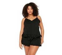 Trendyol Trendyol Women Plain Knit Camisole - Shorts Plus Size Pajamas Set, Pyjamas Femme, Black, 5XL