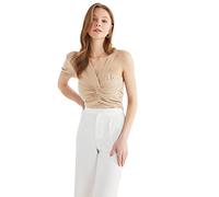 Trendyol Vizon Shirred Crop Chemisier Blouse, Mink, 38 Femme