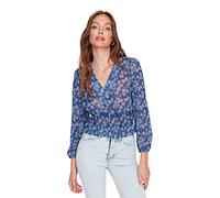 Trendyol Woman Basic Regular Standard V Neck Woven Blouse Chemise, Blue, 36 Femme