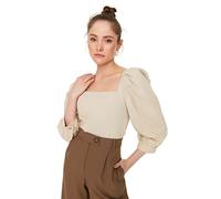 Trendyol Woman Fitted Bodycon Square Collar Woven Blouse Chemise, Mink Color, 40 Femme