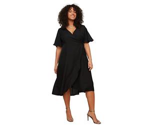 Trendyol Woman Midi Wrapover Double-Breasted Woven Plus Size Dress Robe, Black, 48 Femme