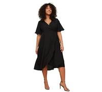 Trendyol Woman Midi Wrapover Double-Breasted Woven Plus Size Dress Robe, Black, 50 Femme