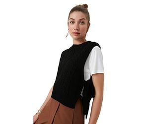 Trendyol Woman Ordinaire Basique Vélo Collier Tricots Pull-Over, Le Noir, M