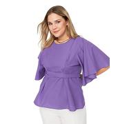 Trendyol Woman Regular Standard Crew Neck Woven Plus Size Blouse Chemise, Purple, 48 Femme