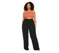 Trendyol Women Plus Size High Waist Wide Leg Wide Leg Plus Size Trousers, Pantalons Femme, Black, 48 Plus