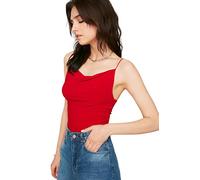 Trendyol Women Young Slim fit Basic Cowl Neck Knit Blouse, Women Young Slim fit Basic Chemisier en Tricot à col bénitier aux Femmes, Red,