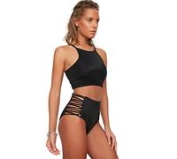 Trendyol Women's Biomierte hohe Taille 6 Bikini Bottoms, Black, 40