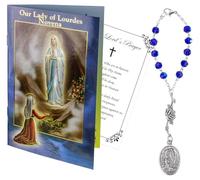 Trendzeen Chapelet Notre Dame de Lourdes - Chapelet d'une décennie avec lien rose et pièce maîtresse de médaille, livre de neuvaine Lady Lourdes de 24 pages, carte de prière Notre père - Ensemble sur