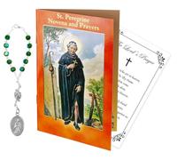 Trendzeen Chapelet saint pèlerin patron du Cancer - Chapelet de Saint pèlerin d'une décennie avec perles péridot aurore boréale, 24 pages livre St Peregrine, carte de prière du Seigneur - Total de 3