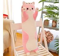 TRENSETGO Coussin en peluche en forme de chat sans fermeture éclair - Coussin de positionnement latéral - Coussin de jeter - Cadeau d'anniversaire pour petite amie, enfant, ami, amante - Rose - 90 cm