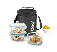 Treo By Milton Lot de 3 400 ml chacun en verre borosilicate résistant aux intempéries Tiffin, imperméable à l'eau, passe au micro-ondes et au four, anti-fuite, couvercle d'aération résistant aux