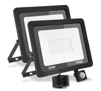 Treoir Projecteur Extérieur 20W avec Détecteur de Mouvement, 2000LM LED Blanc Chaud 3500K, IP66 Étanche pour Jardin, Garage, Cour (2 Pièces)