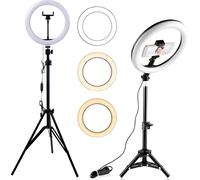 Trépied à lumière ronde LED avec support pour téléphone portable - Noir KP37072