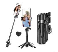 Trépied à selfie 3 en 1, support de téléphone avec hauteur réglable pour filmer, trépied extensible portable pour smartphone avec télécommande pour enregistrement vidéo (noir)
