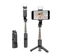 Trépied à selfie avec lumière LED réglable et télécommande 5.2, support portable en alliage d'aluminium ABS pour iPhone, Samsung, Huawei, noir