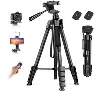Trepied Appareil Photo,190cm Trepied Smartphone avec Bras Télescopique Horizontal, Aluminium Trépied Caméra avec Télécommande pour iPhone, Samsung, Huawei,Caméra légère