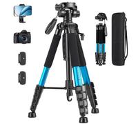 Trépied Appareil Photo pour Smartphone 187cm, JOILCAN Trépied Caméra avec Tête Pan Amovible à 3 Voies, Aluminium Portable Trepied pour Nikon Canon Sony DSLR, Téléphone Support pour iPhone (Bleu)