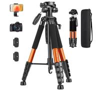 Trépied Appareil Photo pour Smartphone 187cm, JOILCAN Trépied Caméra avec Tête Pan Amovible à 3 Voies, Aluminium Portable Trepied pour Nikon Canon Sony DSLR, Téléphone Support pour iPhone (Orange)