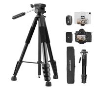 Trépied Appareil Photo pour Smartphone 190cm, K&F Concept S255A3+BV01 Trépied Caméra avec Clip de Téléphone, pour DSLR Nikon Canon Sony, iPhone, Samsung, Tête Pan Amovible, Télécommande Bluetooth