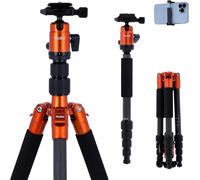 Trepied Appareil Photo Voyage, Compact Traveler No.1 Carbone Orange 145cm avec Téléphone Support Trépied Portable pour Nikon Sony Canon DSLR, Trepied-Appareil-Photo-Voyage-Tripod