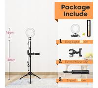 Trépied avec anneau lumineux LED pour téléphone,support pour appareil photo,selfie,photographie,lumière,lampe,document,studio photo,en direct prometteur - Type 16cmLamp 110cm Stand #B
