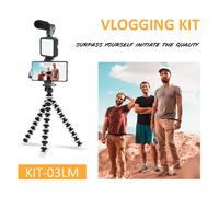 Trépied avec lumière LED et Microphone pour Smartphone, Kit de vidéo avec Clip, support stabilisateur pour enregistrement de photos en direct