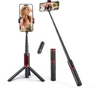 Trépied Bluetooth pour Selfie,Perche à Selfie en Aluminium 3 en 1,Rotatif à 360° avec Télécommande Sans Fil pour iPhone 16/15/14/13/12 mini/11 Pro/XS Max/XR/X/8/7,Samsung,Smartphones Rouge