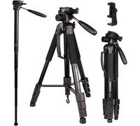 Trépied Compact pour Appareil Photo 188 cm, Tête Panoramique 360° - Léger (1.4 kg) et Stable, Design Pliable avec Sac de Transport, Compatible DSLR/Smartphone/Caméra Vidéo (Noir)