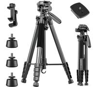 Trépied Compact pour Appareil Photo 188 cm, Tête Panoramique 360° - Léger (1.4 kg) et Stable, Design Pliable avec Sac de Transport, Compatible DSLR/Smartphone/Caméra Vidéo (Noir)