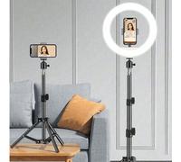 Trépied de 110 cm/Anneau lumineux de 20 cm, convient pour la diffusion en direct, les selfies et la photographie, équipé d'un trépied flexible et d'un support pour téléphone, compatible avec les télép