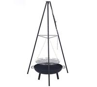 Trépied de brasero avec grille suspendue - Trépied de barbecue au charbon de bois pour jardin, camping, fête sur la plage - Chaîne réglable pour cuisson à haute température