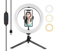 Trépied de bureau PULUZ + PU397 10,2 pouces 26 cm Anneau lumineux LED à intensité variable pour selfies, avec clip pour téléphone (couleur : noir) - 6,2 pouces RGBW