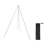 Trépied de Camping pour Cuisiner, Trépied Réglable en Quatre Sections pour Feu de Camp avec Chaîne de Suspension Réglable, Adapté au Feu de Camp, au Four Hollandais, au Barbecue en Plein Air(Silver,L)