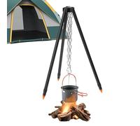 Trépied de cuisson - Support de four hollandais en fonte, hauteur réglable, grille de camping, chaîne à crochet pivotant, accessoire de cuisine sécurisé pour feu de camp | Kit trépied portable pour
