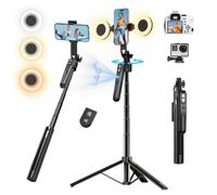 Trépied de suivi automatique du visage avec support de rotation à 360°, suivi de mouvement AI de 70,9", rotation de perche à selfie cellulaire avec télécommande, support de téléphone à détecteur de